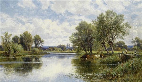 A View On The Thames Oil Painting by Alfred Augustus Glendening Sr.