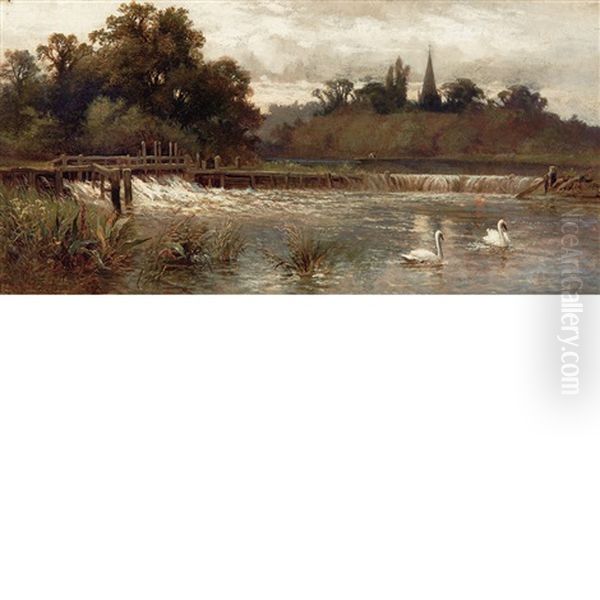 Swan Lake Oil Painting by Alfred Augustus Glendening Sr.