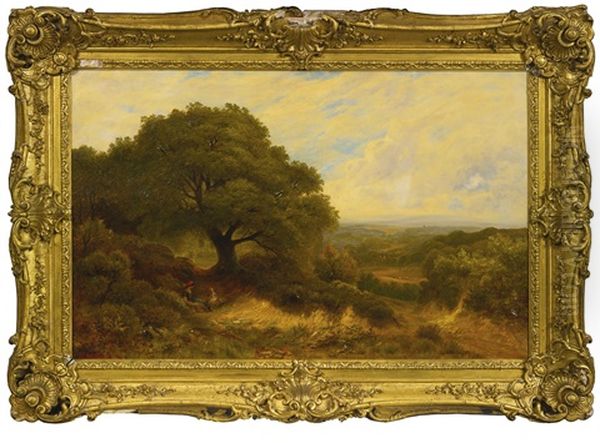 An Extensive Landscape With A Town Beyond Oil Painting by Alfred Augustus Glendening Sr.