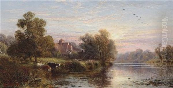 On The Thames Near Sunbury And Near Sevenoaks (2 Works) Oil Painting by Alfred Augustus Glendening Sr.