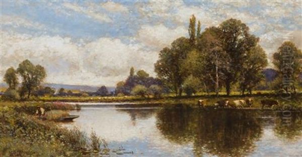 Country With Cows Oil Painting by Alfred Augustus Glendening Sr.