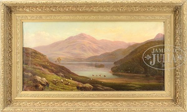 Cows & Sheep With Mountain Lake Oil Painting by Alfred Augustus Glendening Sr.