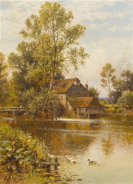 Mill On The River Oil Painting by Alfred Augustus Glendening Sr.