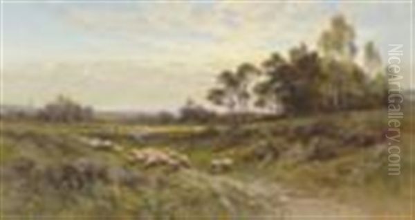 Sunlit Landscape With Drover And Sheep Oil Painting by Alfred Augustus Glendening Sr.