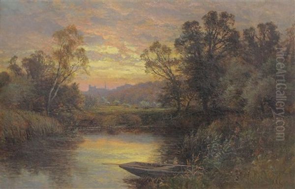 On The River Arun, Arundel Castle In The Distance Oil Painting by Alfred Augustus Glendening Sr.