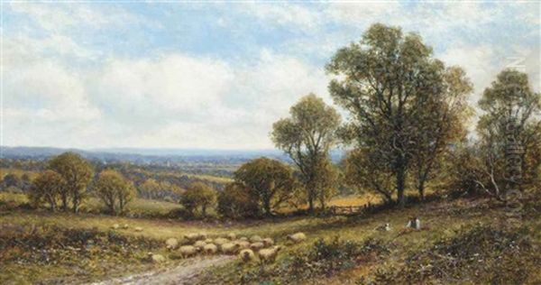 A Shepherd And His Flock Oil Painting by Alfred Augustus Glendening Sr.