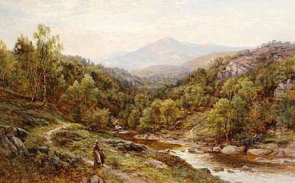 A Mother And Child Walking Beside A River Oil Painting by Alfred Augustus Glendening Sr.