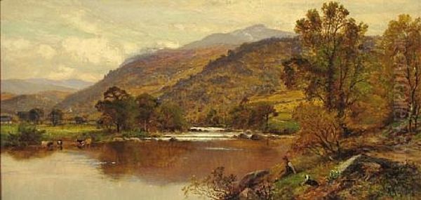 River Landscape In Wales Oil Painting by Alfred Augustus Glendening Sr.