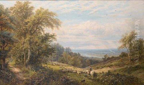 A View Of Bostall Heath, With A View Of The Thames Oil Painting by Alfred Augustus Glendening Sr.