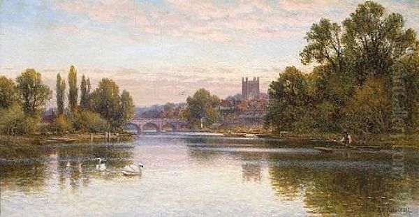 Evening On The River Oil Painting by Alfred Augustus Glendening Sr.