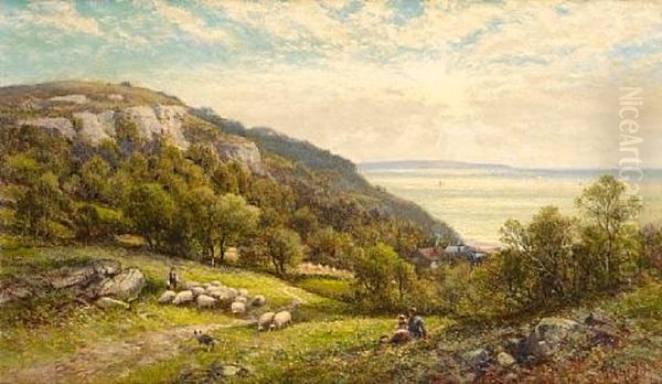 A Country Meadow Overlooking The Coast Oil Painting by Alfred Augustus Glendening Sr.