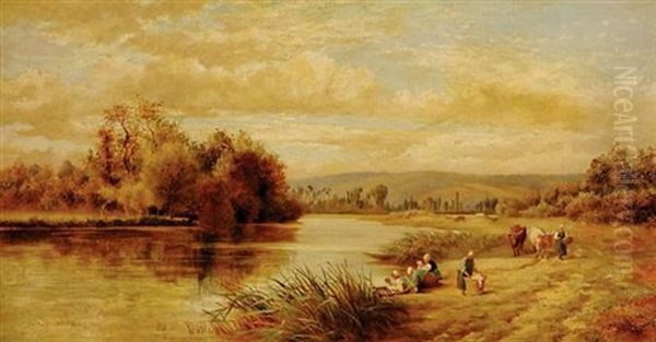 Wash Day Along Riverbank Oil Painting by Alfred Augustus Glendening Sr.