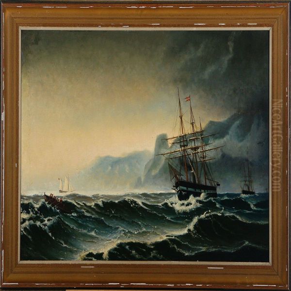 Ships At The Coast Oil Painting by C. Backman