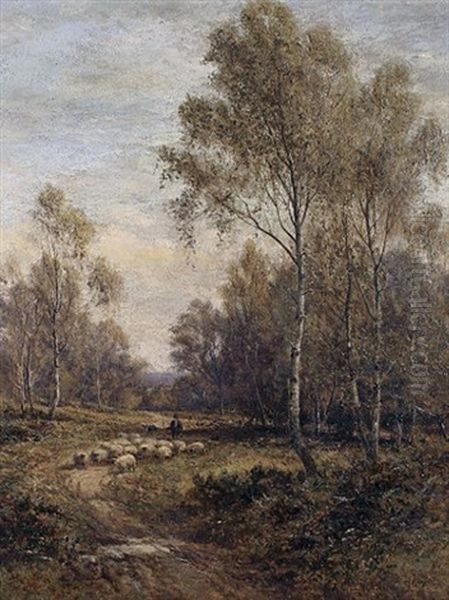 A Shepherd And His Flock In A Wooded Landscape Oil Painting by Alfred Augustus Glendening Sr.