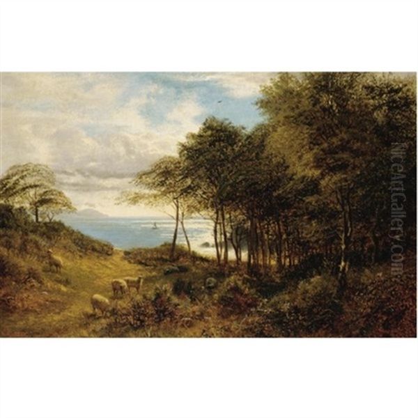 Sheep Grazing By The Sea Oil Painting by Alfred Augustus Glendening Sr.