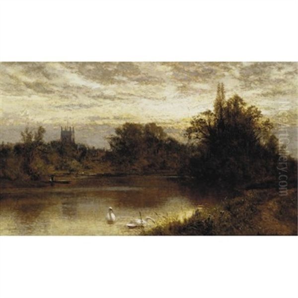 River With Swans Oil Painting by Alfred Augustus Glendening Sr.