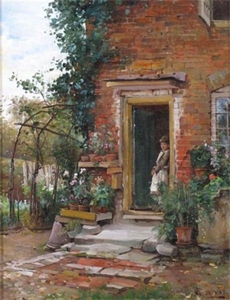 A Garden Door Oil Painting by Alfred Augustus Glendening Sr.