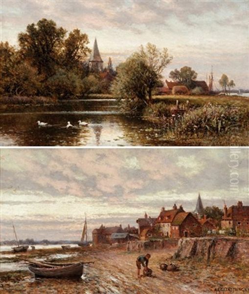 Views Of Bosham, Sussex (pair) Oil Painting by Alfred Augustus Glendening Sr.