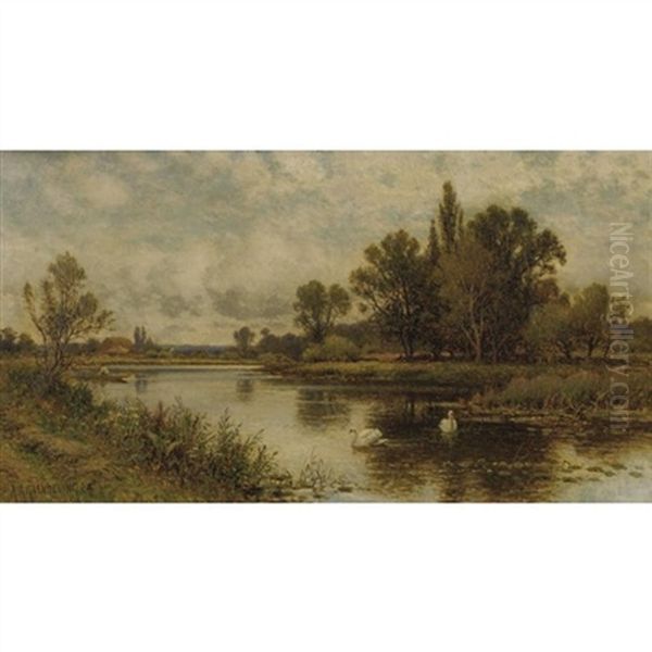 Landscape With Pond And Swanns Oil Painting by Alfred Augustus Glendening Sr.