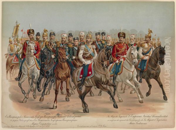 L'empereur Nicolas Alexandrovitch En Tenue De 10 Regiments Dont Sa Majeste Est Chef, Published By Robert Paetz In 1896 Oil Painting by Hugo Elias Backmansson