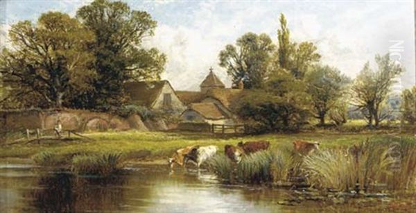 On The River (+ Cattle Watering; Pair) Oil Painting by Alfred Augustus Glendening Sr.