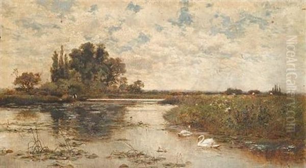 River Scene Oil Painting by Alfred Augustus Glendening Sr.