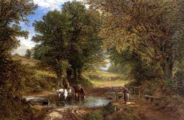 A Chance Meeting At The Ford Oil Painting by Alfred Augustus Glendening Sr.