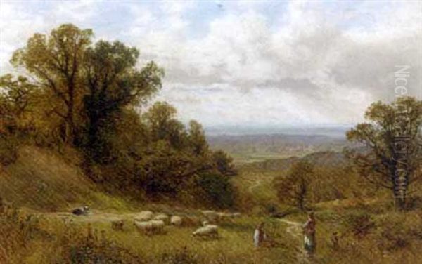 Young Shepherd And Maid In A Landscape Oil Painting by Alfred Augustus Glendening Sr.