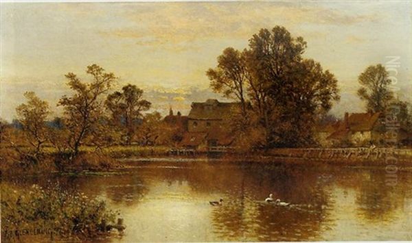 A Mill Near Southend, Essex Oil Painting by Alfred Augustus Glendening Sr.