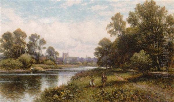 Fishing On The Thames Oil Painting by Alfred Augustus Glendening Sr.