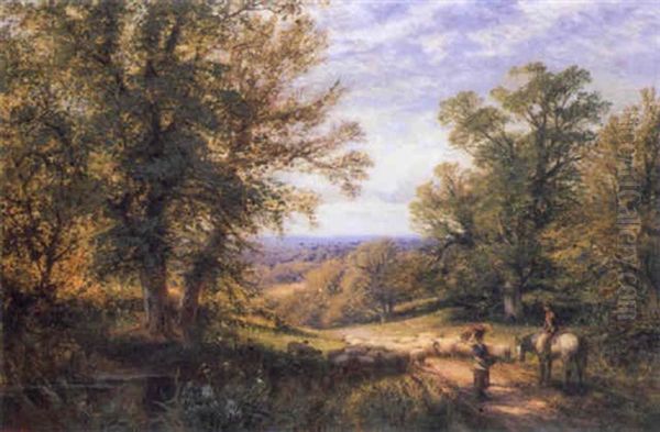 Country Folk On A Sunlit Road Oil Painting by Alfred Augustus Glendening Sr.