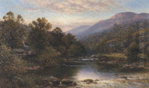 A River Scene With A Figure By A Cottage Oil Painting by Alfred Augustus Glendening Sr.