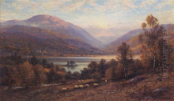 Sheep Grazing Oil Painting by Alfred Augustus Glendening Sr.