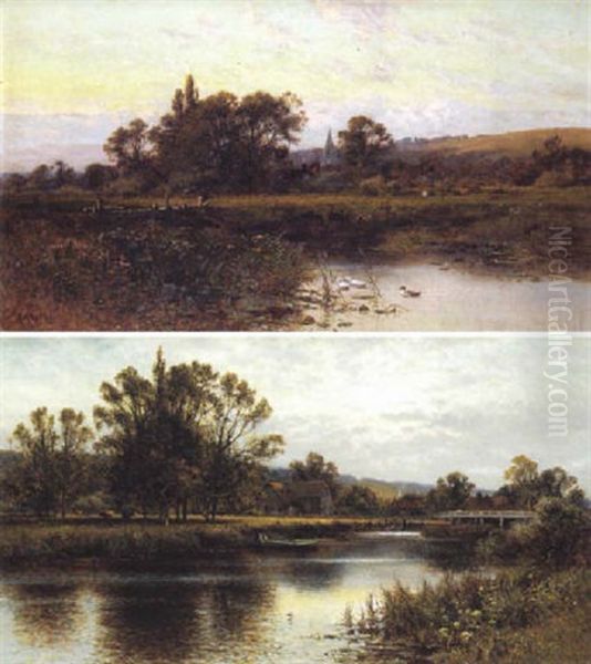 Riverside Scene Oil Painting by Alfred Augustus Glendening Sr.