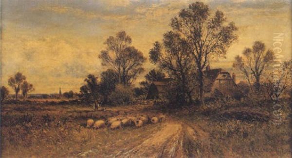 Driving Sheep Oil Painting by Alfred Augustus Glendening Sr.