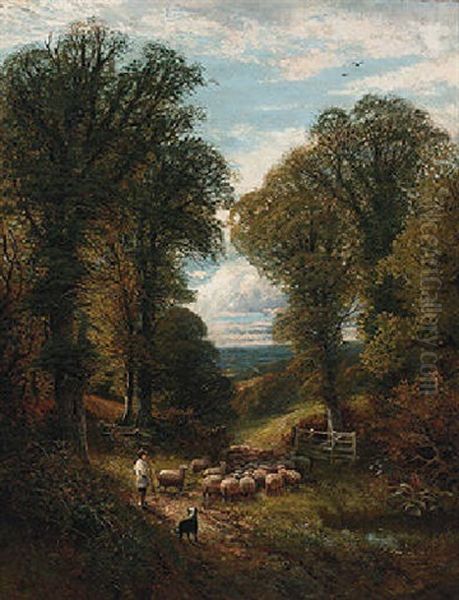 A Surrey Lane Oil Painting by Alfred Augustus Glendening Sr.