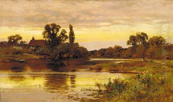 On The Thames, Laleham Oil Painting by Alfred Augustus Glendening Sr.