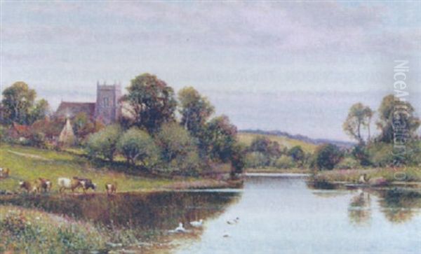 Cutting Reeds Oil Painting by Alfred Augustus Glendening Sr.