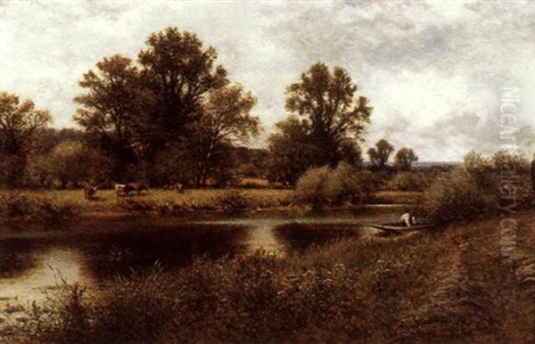 A River Scene With A Figure In A Punt, Near Stratford-on-avon Oil Painting by Alfred Augustus Glendening Sr.