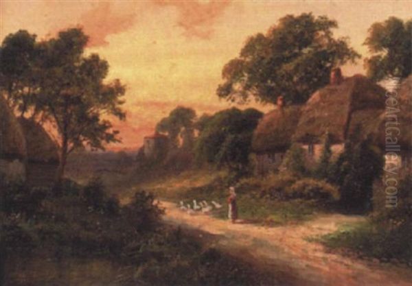 Lane At Maidstone Kent Oil Painting by Alfred Augustus Glendening Sr.