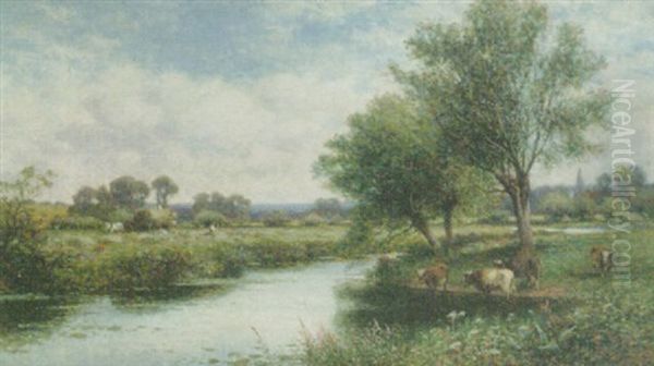 A River Scene Oil Painting by Alfred Augustus Glendening Sr.