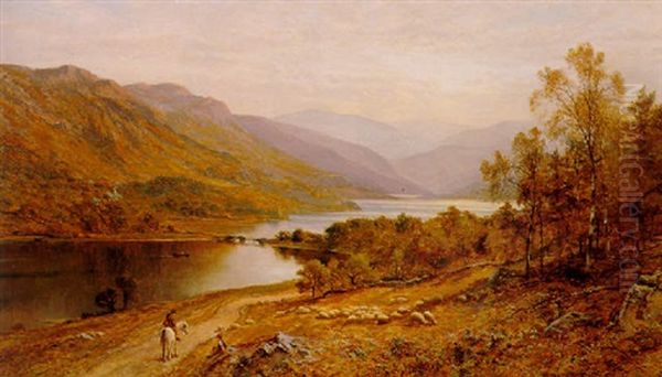 Sheep Grazing In An Extensive Lakeland Landscape Oil Painting by Alfred Augustus Glendening Sr.