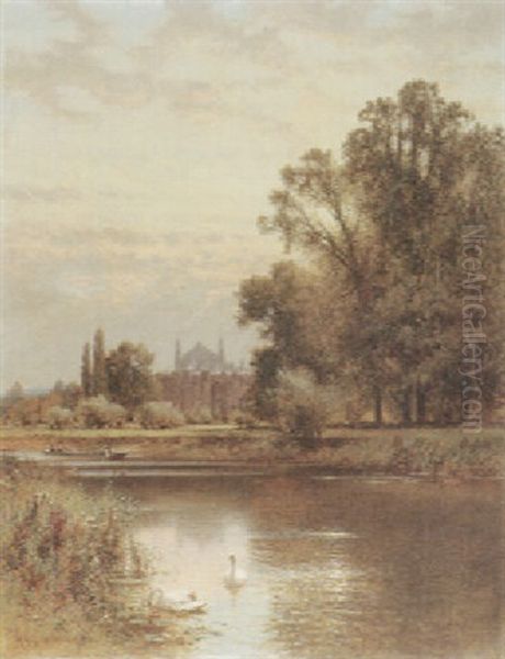 On The Thames With Eton Beyond Oil Painting by Alfred Augustus Glendening Sr.