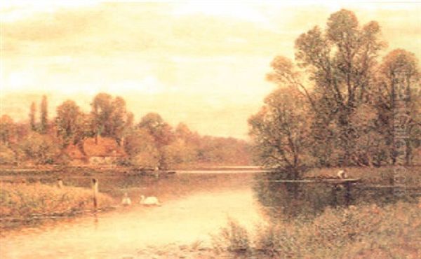 Quiet Waters On The Thames Oil Painting by Alfred Augustus Glendening Sr.