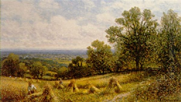 A Surrey Cornfield, Near Dorking Oil Painting by Alfred Augustus Glendening Sr.