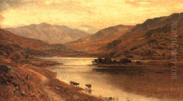 Highland Loch Scene Oil Painting by Alfred Augustus Glendening Sr.