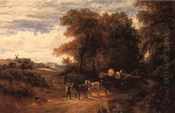 Carrying Trunks To The Sawmill Oil Painting by Alfred Augustus Glendening Sr.