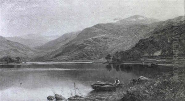 Figure In A Rowing Boat In A River Landscape by Alfred Augustus Glendening Sr.