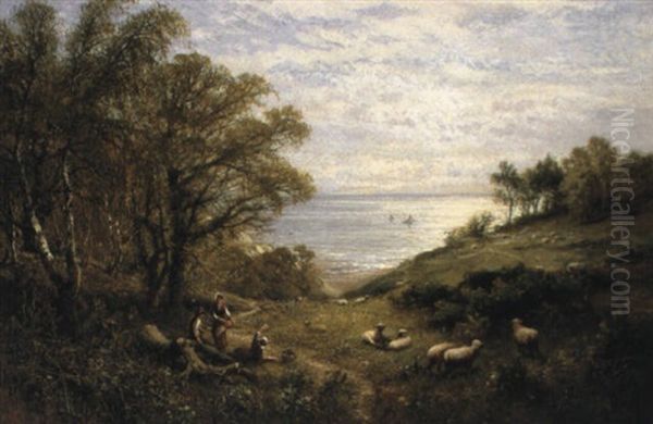 Sheep On A Coastal Path Oil Painting by Alfred Augustus Glendening Sr.