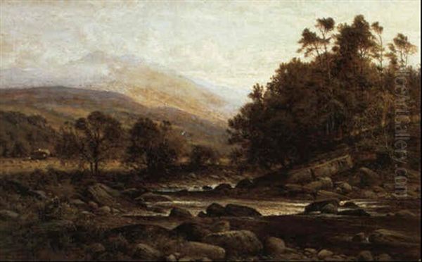 A River Landscape Oil Painting by Alfred Augustus Glendening Sr.